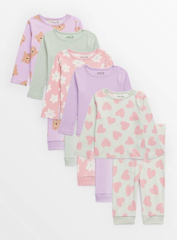 Pastel Ribbed Pyjama Sets 5 Pack  Up to 3 mths